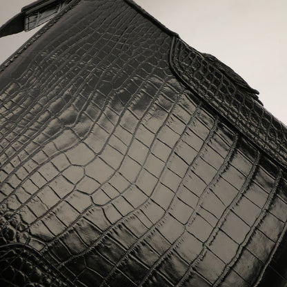 Siamese Crocodile Belly Skin Men's Shoulder Bag Genuine Leather Commuting Business Casual Crossbody Bag with Claws on the Side Edges 