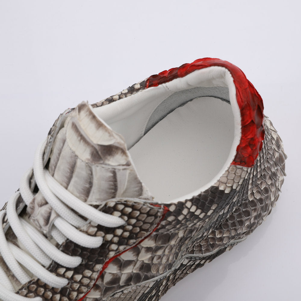 ニシキヘビ皮 本革メンズスニーカースポーツカジュアルシューズ ファッションインヒール男性靴