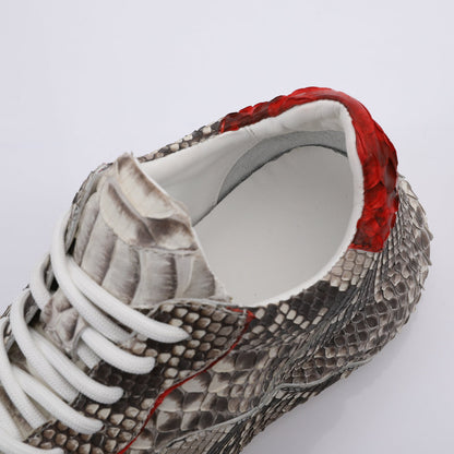 ニシキヘビ皮 本革メンズスニーカースポーツカジュアルシューズ ファッションインヒール男性靴