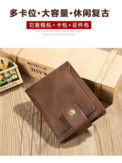 メンズ短財布 牛皮本革製 レトロrfidカードバッグ 男性用ウォレット