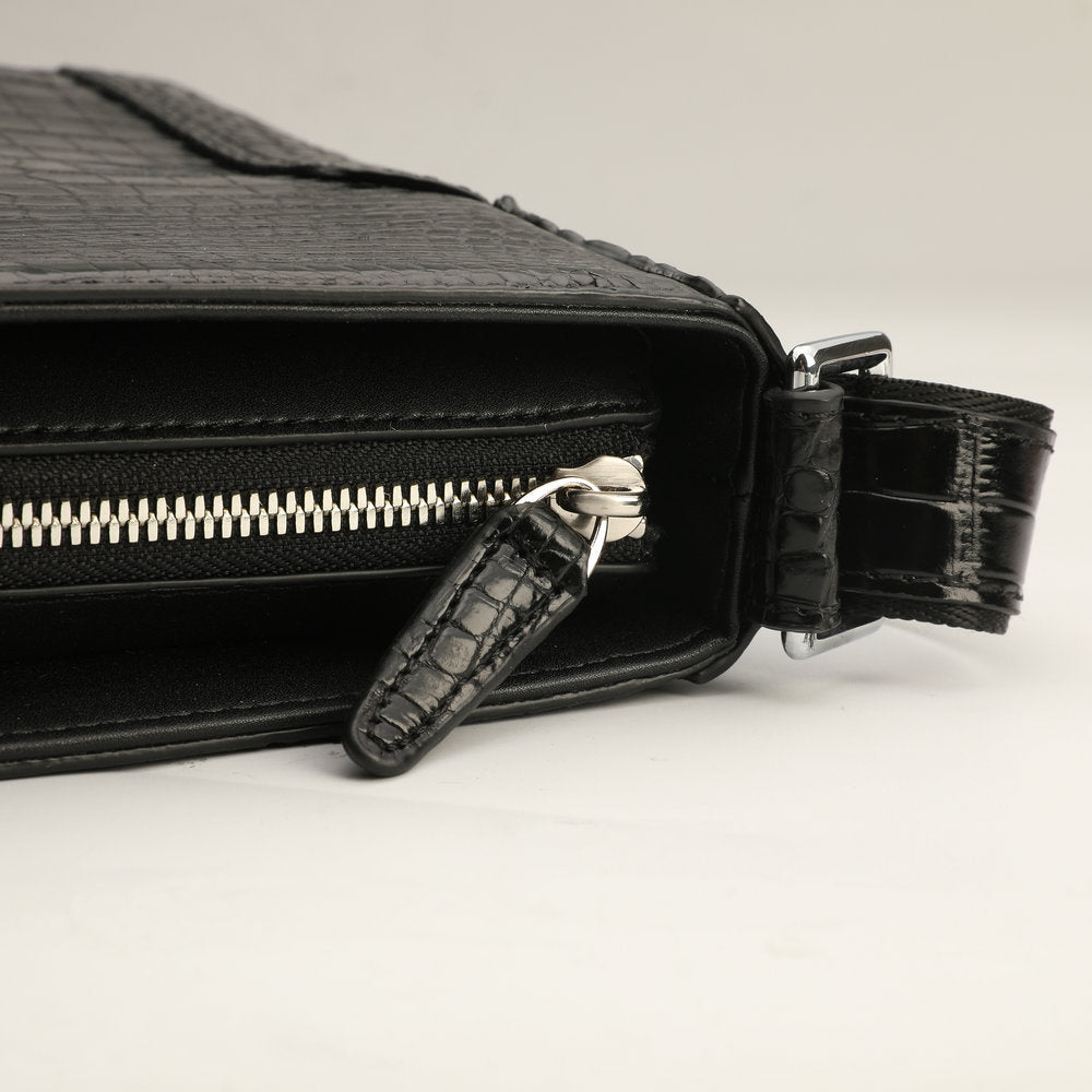 Siamese Crocodile Belly Skin Men's Shoulder Bag Genuine Leather Commuting Business Casual Crossbody Bag with Claws on the Side Edges 