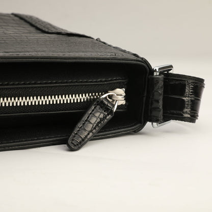 Siamese Crocodile Belly Skin Men's Shoulder Bag Genuine Leather Commuting Business Casual Crossbody Bag with Claws on the Side Edges 