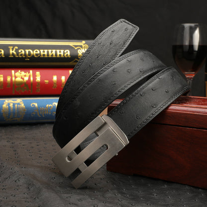 新型ダチョウ皮 本革メンズベルト自動バックル幅3.4cmビジネスカジュアル高級感紳士ベルト