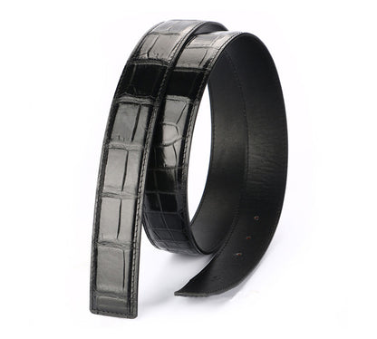 ワニ皮腹の皮バックル無しメンズベルト本革製つなぎ合わせなしビジネスカジュアルプレートバックル針バックル男性ベルトバックル無し