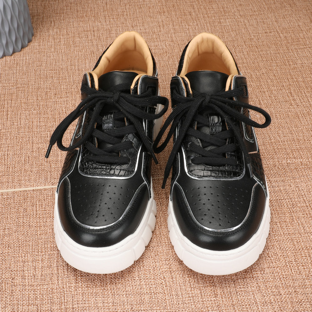 2023新品 ワニ腹の皮 メンズカジュアルシューズ 優れた通気性 ファッション厚底男性靴