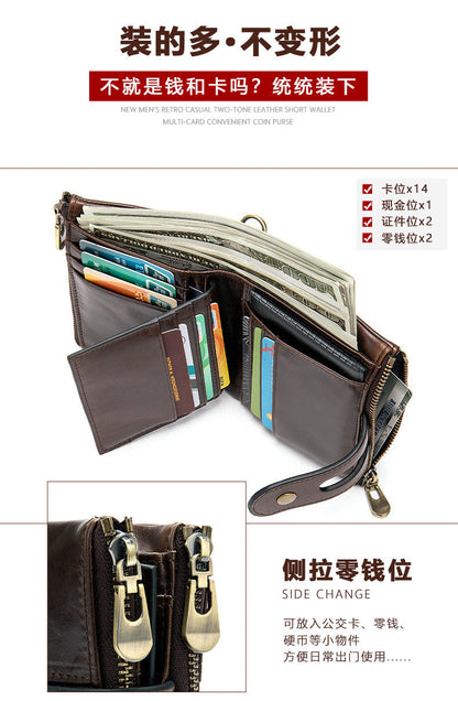 メンズ短財布 牛皮本革製 レトロ RFID盗難防止 カードバッグ