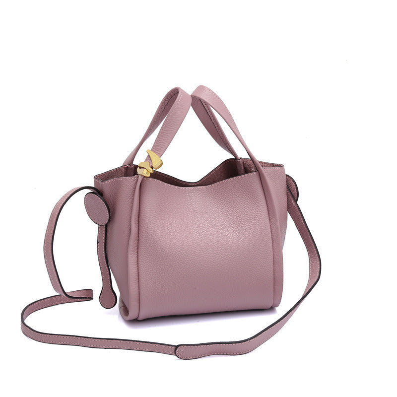 Genuine cowhide leather women's handbag bucket bag shoulder bag commuting 2way bag goes with anything