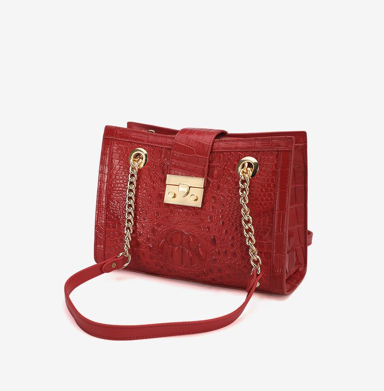 シャムワニ皮 女性バッグ本革バッグファッショントレンドレディースショルダーバッグ脇バッグ チェーンバッグ