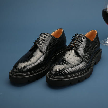新型ワニ腹の皮メンズ革靴 本革 高品質 厚底 ビジネスシューズ