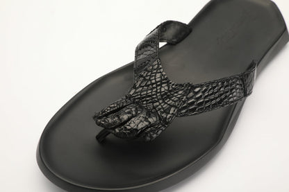 Crocodile Skin Claw Genuine Leather Slip Flop Summer Fashion Outdoor Anti-Slip Men's Slippers Men Sandals 