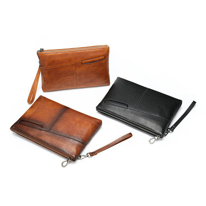 メンズクラッチバッグ 牛皮 本革製 大容量 レトロ ファッション男性用ハンドバッグ