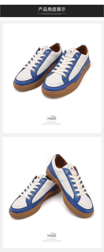 南アフリカ ダチョウの皮 本革 メンズスニーカー スポーツカジュアルシューズ 平底靴