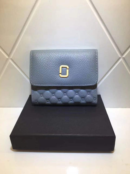 Short Length Ladies Cowhide Check Wallet Fashion Multifunctional Wallet Trifold Wallet