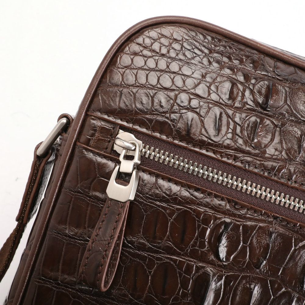 シャムワニ皮ショルダーバッグ  本革 出張オフィス ビジネス 斜めがけメンズバッグ