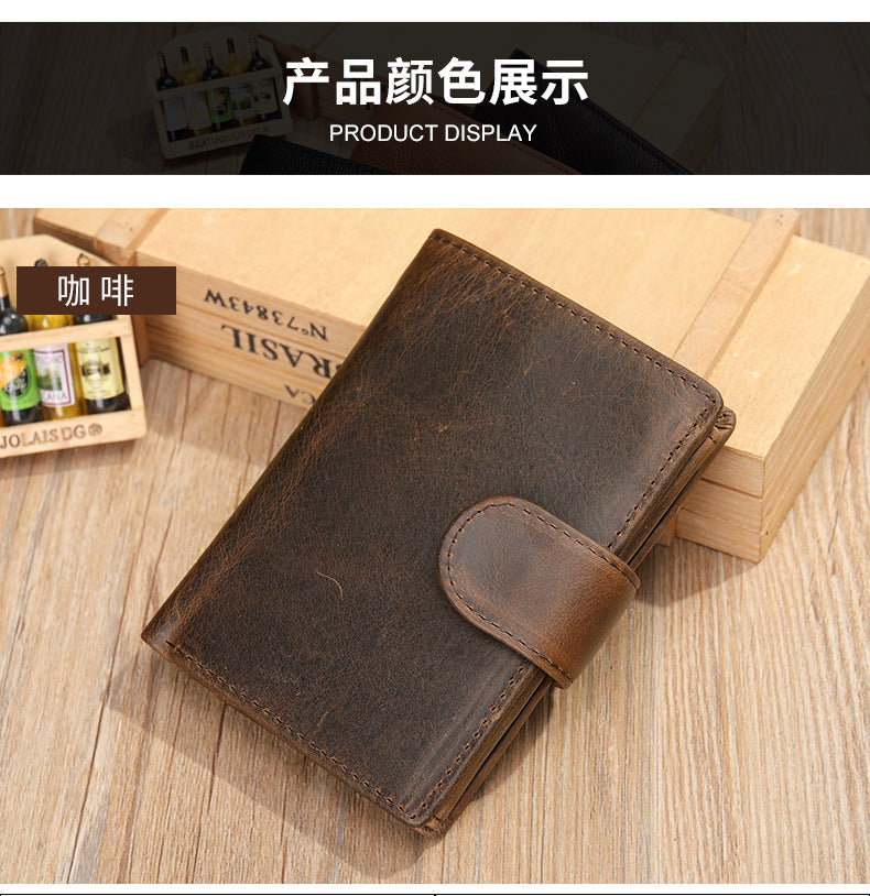 メンズ短財布牛皮本革製レトロクラッチバッグカードバッグ男性用ウォレット