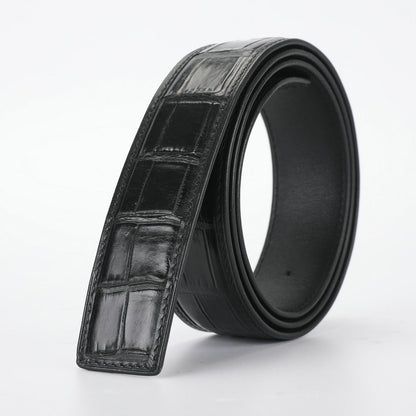 ワニ皮腹の皮バックル無しメンズベルト本革製つなぎ合わせなしビジネスカジュアルプレートバックル針バックル男性ベルトバックル無し