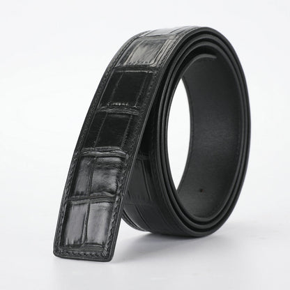 ワニ皮腹の皮バックル無しメンズベルト本革製つなぎ合わせなしビジネスカジュアルプレートバックル針バックル男性ベルトバックル無し