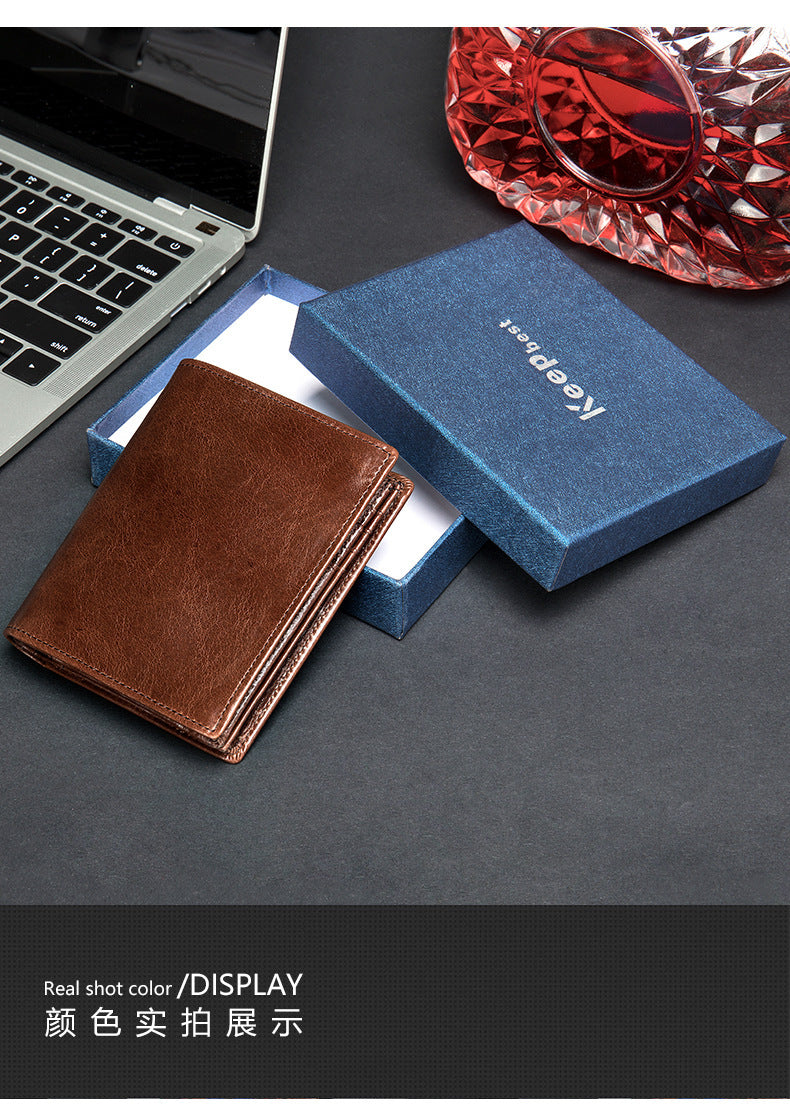 メンズ 短財布 牛皮本革製 rfid盗難防止カードバッグ レトロ男性用ウォレット