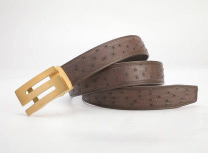 新型ダチョウ皮 本革メンズベルト自動バックル幅3.4cmビジネスカジュアル高級感紳士ベルト