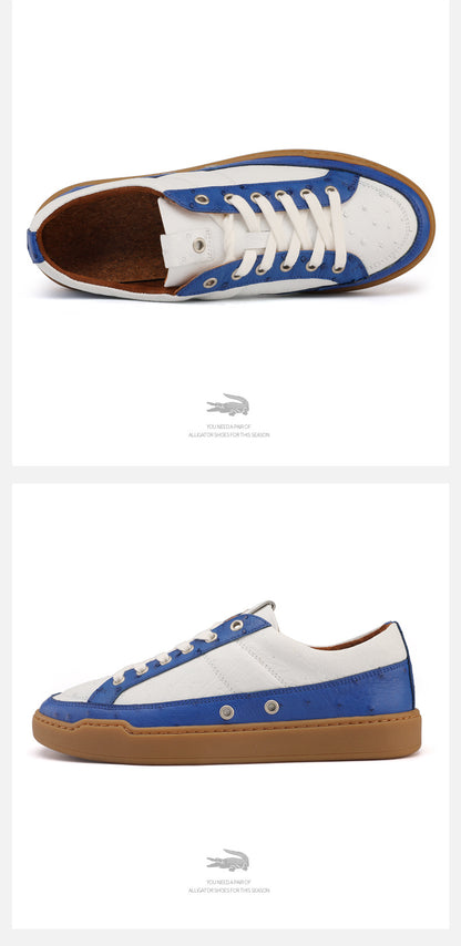 南アフリカ ダチョウの皮 本革 メンズスニーカー スポーツカジュアルシューズ 平底靴