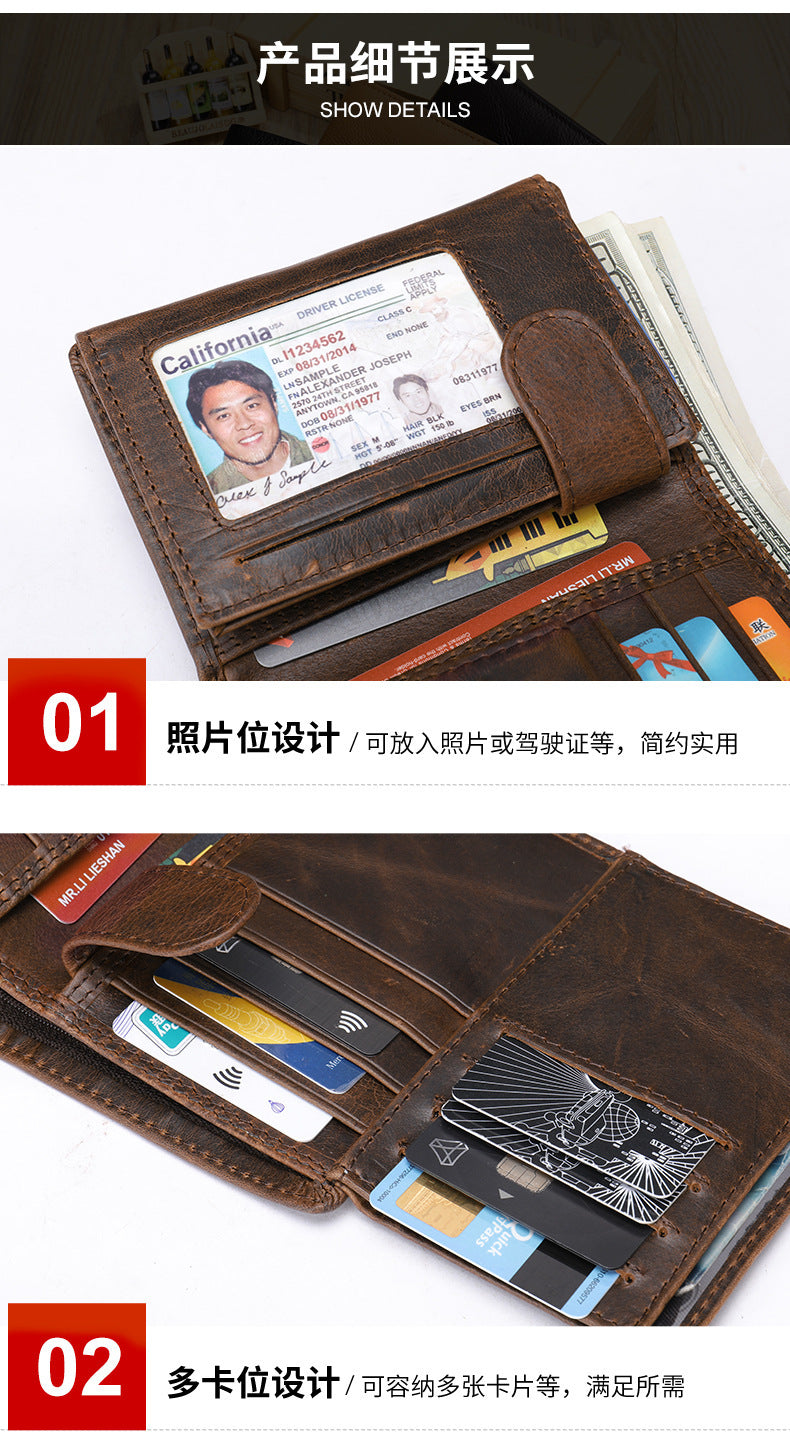 メンズ短財布牛皮本革製レトロクラッチバッグカードバッグ男性用ウォレット