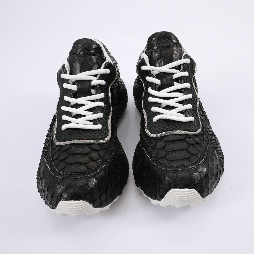 ニシキヘビ皮 本革メンズスニーカースポーツカジュアルシューズ ファッションインヒール男性靴