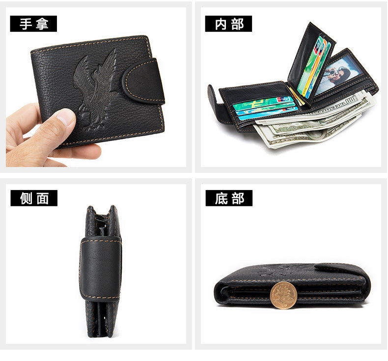 メンズ短財布 牛皮本革製 鷹 個性 ファッション 男性用カードバッグウォレット