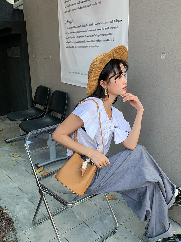 Genuine leather bucket bag women's fashion large capacity crossbody bag handbag fashion