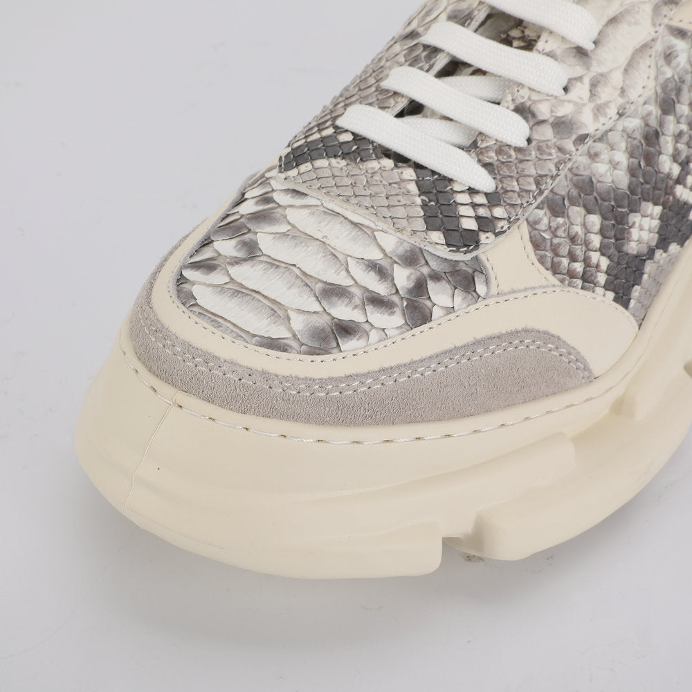 ニシキヘビ皮 メンズカジュアルシューズ ファッション厚底男性靴