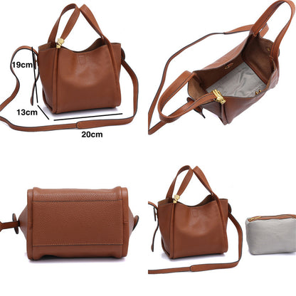 Genuine cowhide leather women's handbag bucket bag shoulder bag commuting 2way bag goes with anything