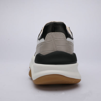 Men's Crocodile Belly Skin Casual Shoes, Genuine Leather, Fashion, Thick Sole, Anti-Slip Sneakers, Men's Sports Shoes 