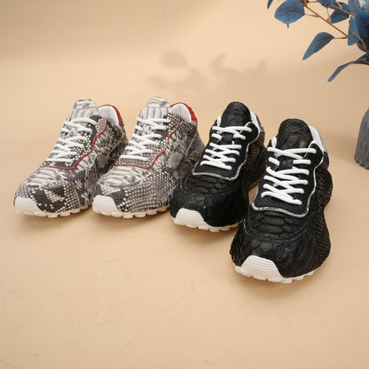 ニシキヘビ皮 本革メンズスニーカースポーツカジュアルシューズ ファッションインヒール男性靴