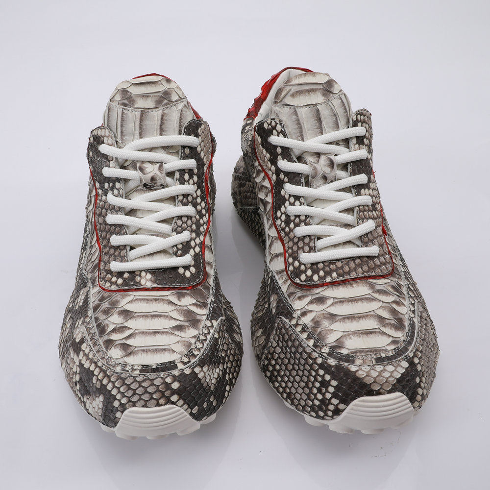 ニシキヘビ皮 本革メンズスニーカースポーツカジュアルシューズ ファッションインヒール男性靴