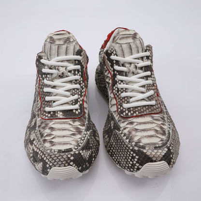 ニシキヘビ皮 本革メンズスニーカースポーツカジュアルシューズ ファッションインヒール男性靴