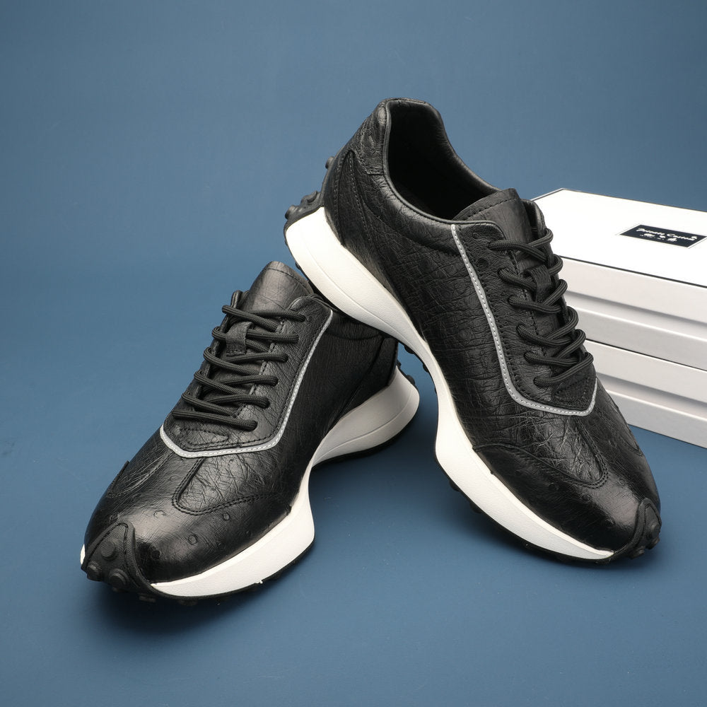 ダチョウ皮 男性靴 本革 耐摩耗 滑り止め ファッションスポーツカジュアルシューズ