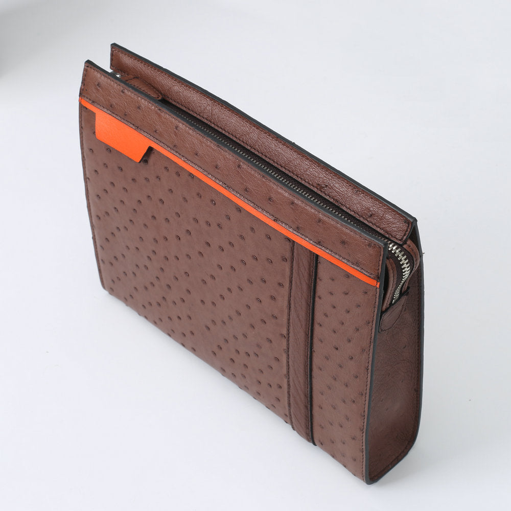 新型ダチョウの皮本革メンズハンドバッグビジネス カジュアル高品質メンズバッグ