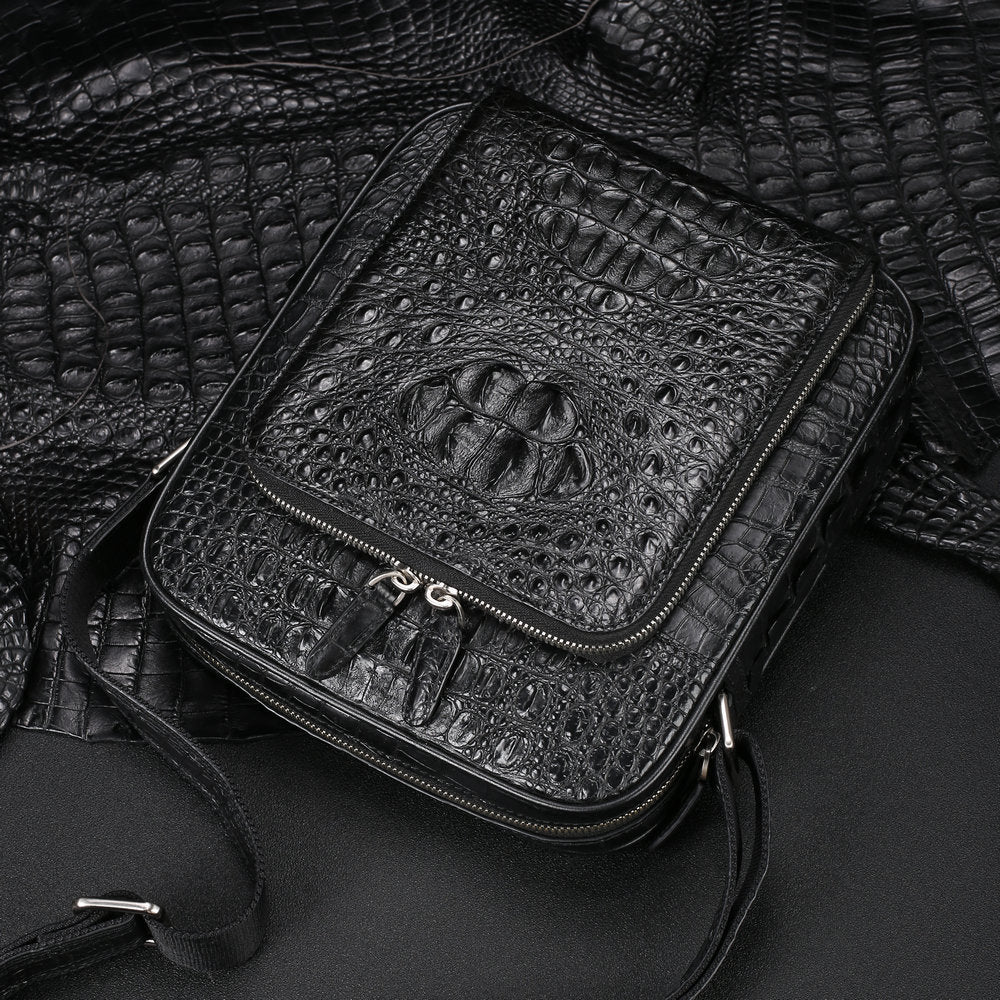 シャムワニ皮ショルダーバッグ  本革 出張オフィス ビジネス 斜めがけメンズバッグ