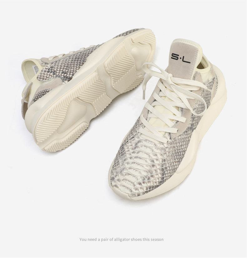 ニシキヘビ皮 本革 メンズスニーカー カジュアル耐摩耗  通気 厚底 男性靴