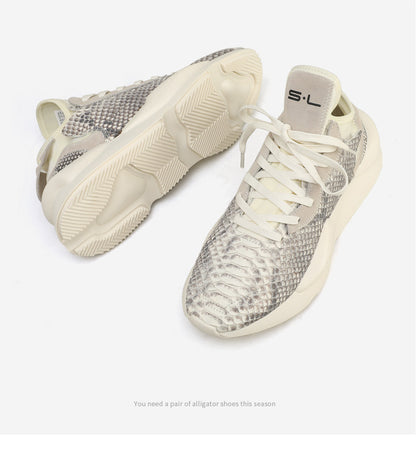 ニシキヘビ皮 本革 メンズスニーカー カジュアル耐摩耗  通気 厚底 男性靴