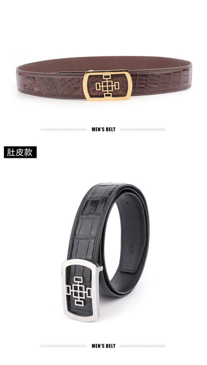 ワニ皮 メンズベルト ファッション プレートバックル 本革製男性用ベルト
