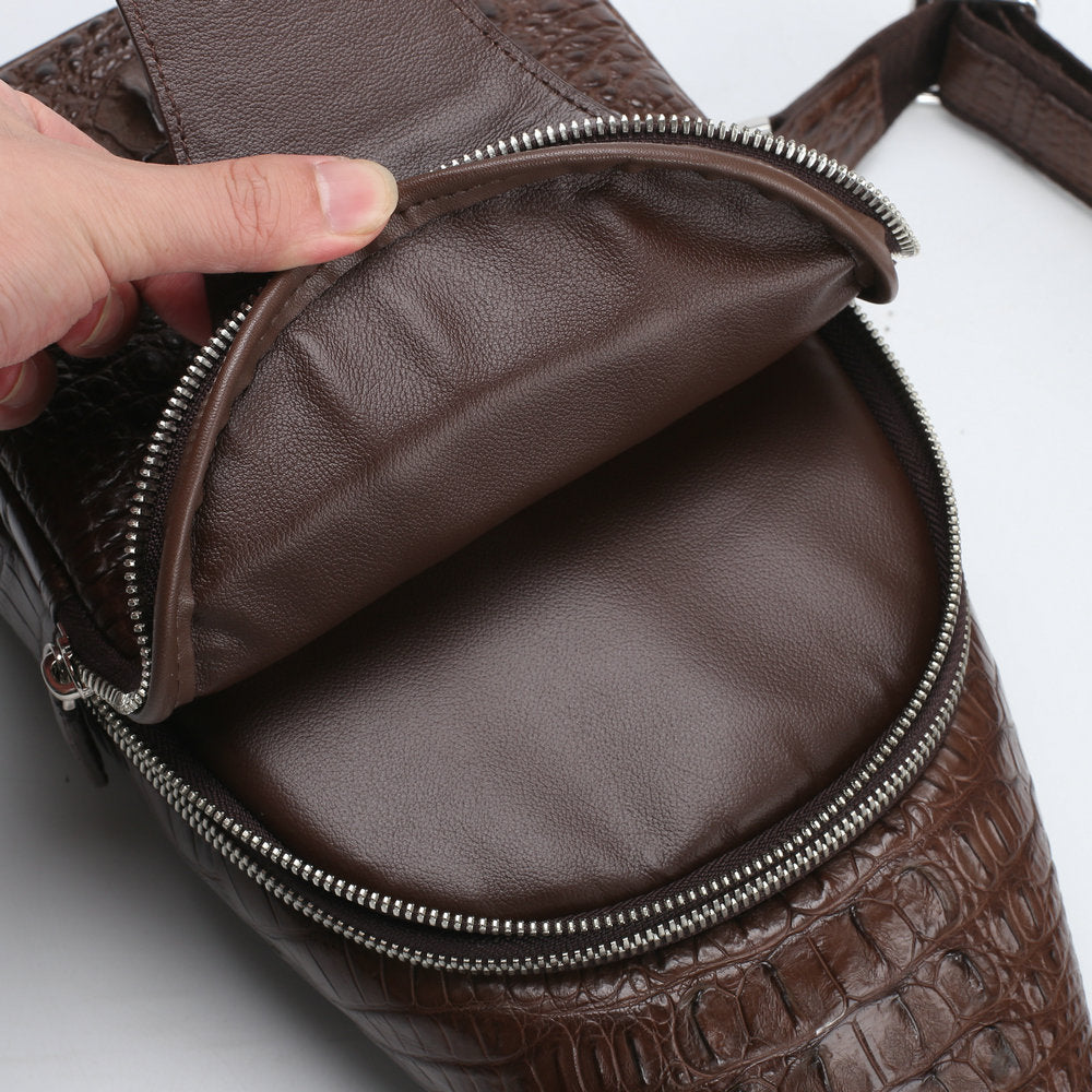 メンズバストバッグ ワニ皮 本革 大容量 アウトドア スポーツ バックパック カジュアル ファッション ウエストポーチ