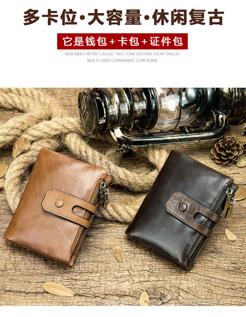 メンズ短財布 牛皮本革製 レトロ RFID盗難防止 カードバッグ