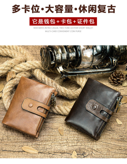 メンズ短財布 牛皮本革製 レトロ RFID盗難防止 カードバッグ