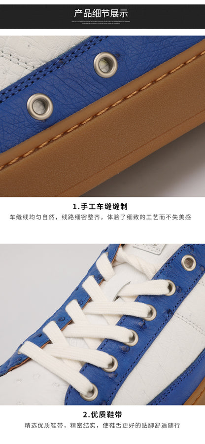 南アフリカ ダチョウの皮 本革 メンズスニーカー スポーツカジュアルシューズ 平底靴