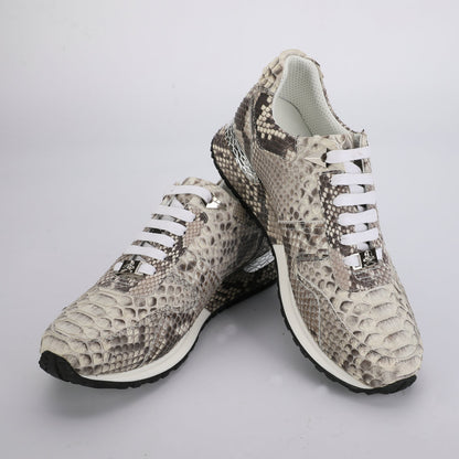 ニシキヘビ皮 本革 メンズスニーカー スポーツカジュアルシューズ 耐摩耗通気男性靴