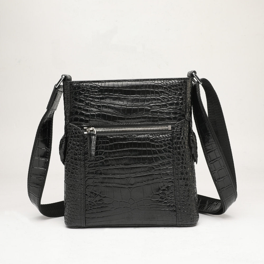 Siamese Crocodile Belly Skin Men's Shoulder Bag Genuine Leather Commuting Business Casual Crossbody Bag with Claws on the Side Edges 