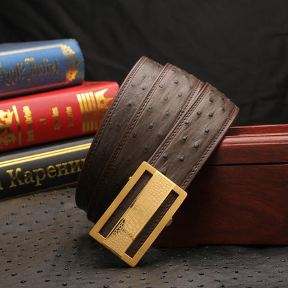 ダチョウ皮 本革メンズベルト自動バックル カジュアル 幅3.4cm 男性ベルト ギフト プレゼント