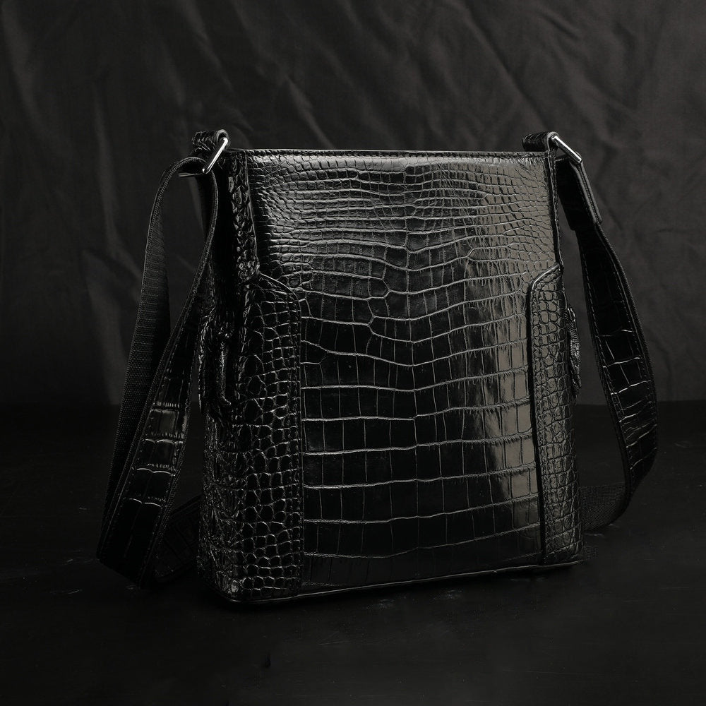 Siamese Crocodile Belly Skin Men's Shoulder Bag Genuine Leather Commuting Business Casual Crossbody Bag with Claws on the Side Edges 