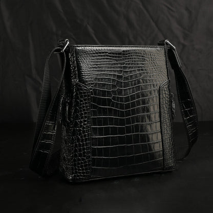 Siamese Crocodile Belly Skin Men's Shoulder Bag Genuine Leather Commuting Business Casual Crossbody Bag with Claws on the Side Edges 