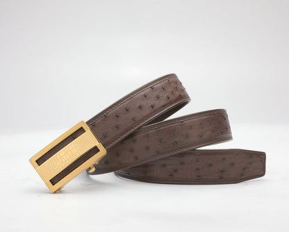 ダチョウ皮 本革メンズベルト自動バックル カジュアル 幅3.4cm 男性ベルト ギフト プレゼント